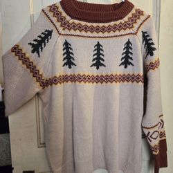 Cream Sweater With Pine Trees