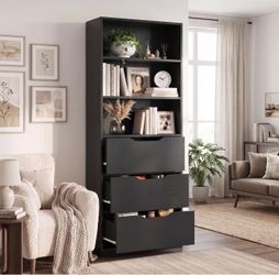 6 Tier Bookshelf with Storage, Freestanding Display Book Shelf for Home Office, Living Room, Bedroom Color –Black