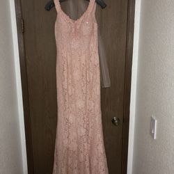 Pink Lace Mermaid Prom Dress