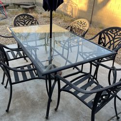 Outdoor Metal Table With Glass Top And Chairs Set