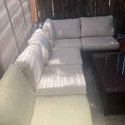 6 Piece Outdoor Wicker L Shaped Seats With Glass Top Table