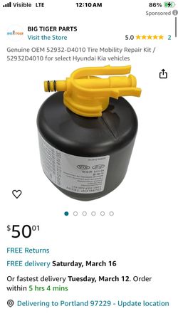 Hyundai Kia Dunlop Doughnut Spare Repair Kit Refill