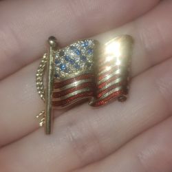 14k Gold Blue Saphire Diamond Flag Pin Or Brooch