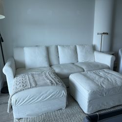White 3 Seat Sofa with Chaise Lounge and Storage IKEA 