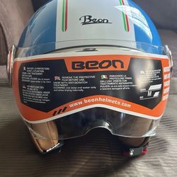 Beon B-110 Open Face Motorcycle Helmet - Italy Blue/White - Size M NEW