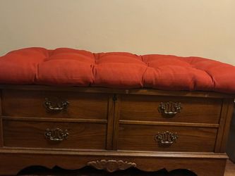 Wood Storage Bench with Tufted Cushion