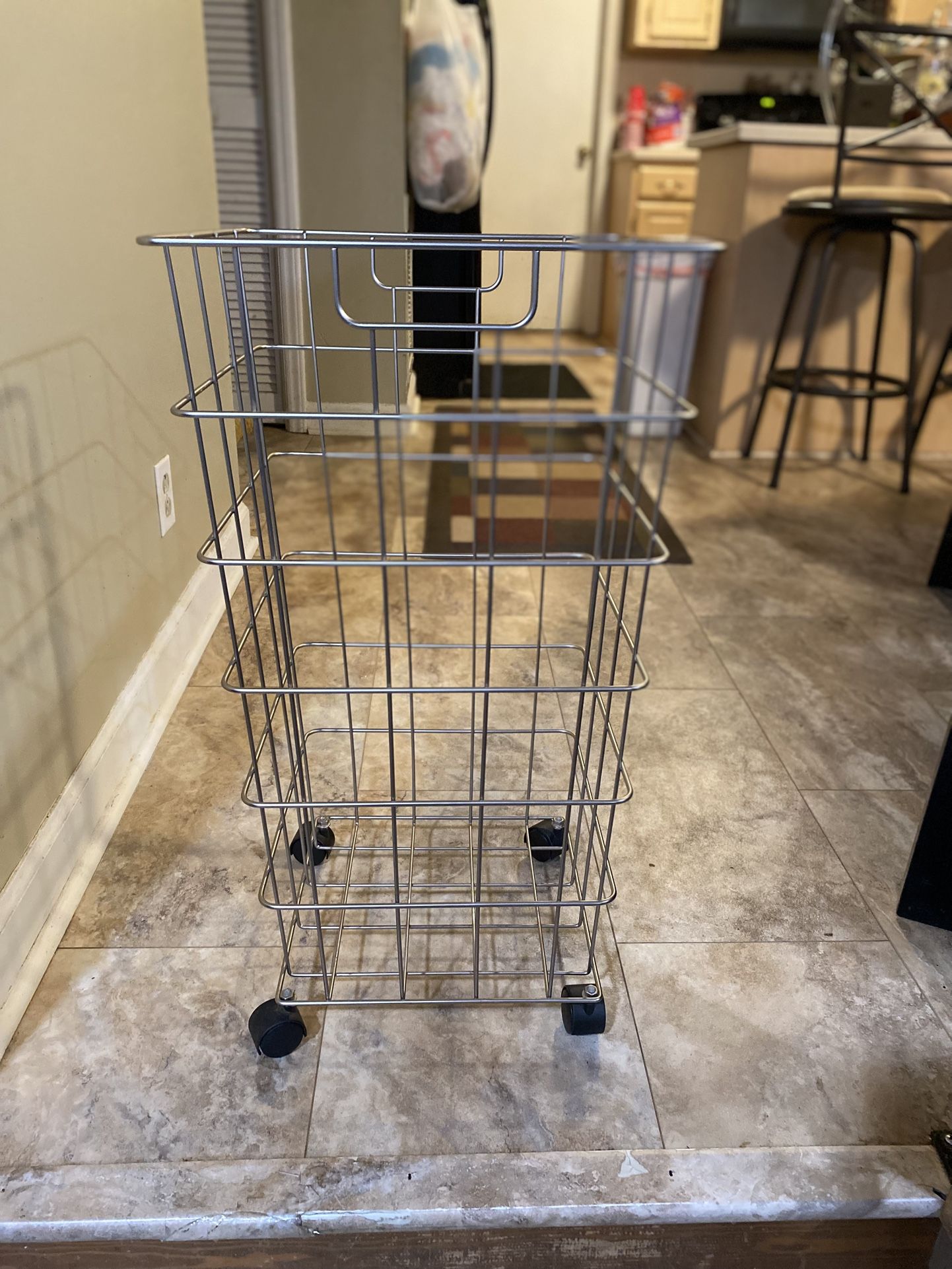 Steel 2.5-Bushel Silver Vertical Rolling Laundry Hamper.