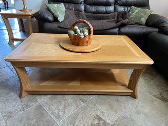 Light Wood Coffee Table & Two End Table/Lamps
