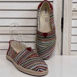 NWOB Tom's Classic Slip On Cherry Tomato Global Woven Size 6