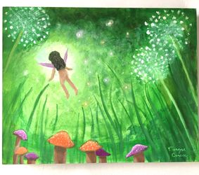 Fairy Dreams Acrylic Gessobord Painting - 8x10 inches