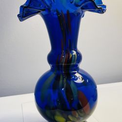 Beautiful Vintage Ruffled Top Cobalt Blue Vase