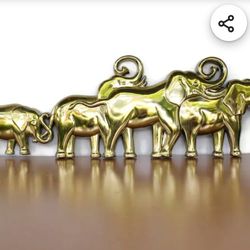 Syroco Elephant Herd Wall Plaque Gold Plastic Vintage 1980s Boho Decor Mid-Century