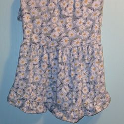 Blue floral doggy dress with daisy pattern.