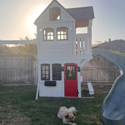 Outdoor playhouse, Jungle Gym, Slide, Swings 