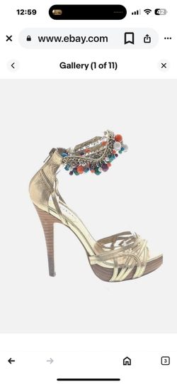 Bebe Heels Sandals Gold Stiletto Festival Beaded Platform Trashy 2000s Size 7.5