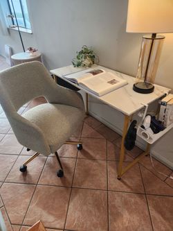 White Marble and Gold Frame Office Writing Desk