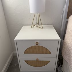 Rattan Nightstand Set of 2, End Side Table with 2 Rattan Drawers, Wood Square Bedside Table with Storage, Accent Sofa Table for Home Office Living Roo