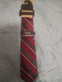 Kohls Apt 9  Char/Red Stripe Tie with clip