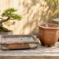 Vintage LOT 2 Decorative Bonsai / Succulent Planters Heavy Japanese Garden Pots Plants indoor Outdoor 