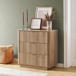 mopio Brooklyn 3-Drawer Dresser, Fluted Dresser for Bedroom, Child-Safe Interlocking Drawers, Modern Farmhouse Dresser (Oak, 31.5" W)