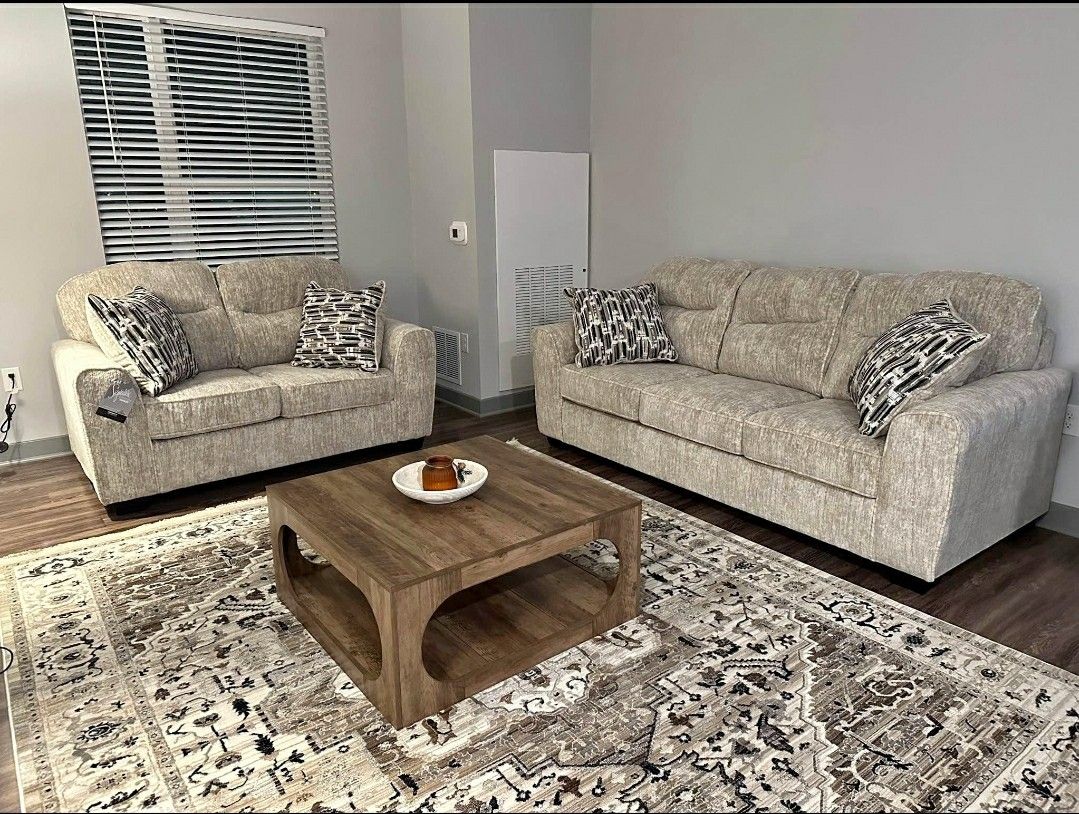 Ashley Lonoke Light Gray Parchment Sofa And Loveseat Living Room Set 