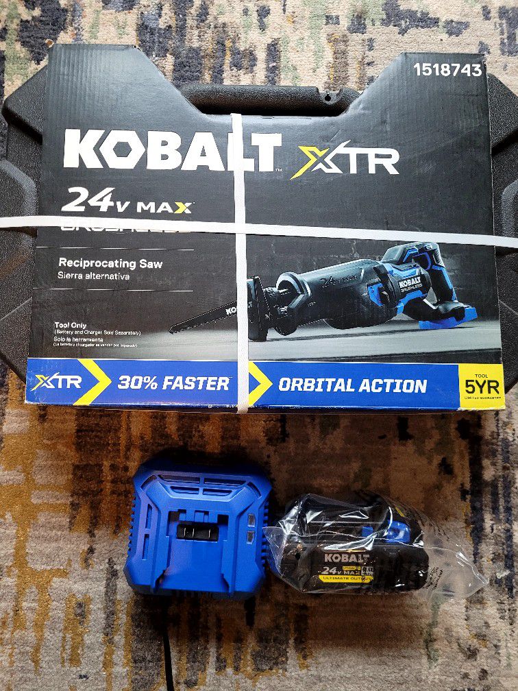 NEW Kobalt XTR 24V Max Reciprocating Saw, Case, 4ah Ultimate Battery & Charger