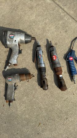 automotive air tools. Includes Craftsman air impact wrenches (2), air ratchets (2), and air blow gun.