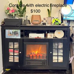 Console with electric fireplace