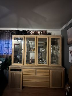 Full Glass Wood Hutch 