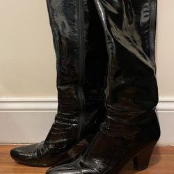 Prada Women’s Black Leather Heeled Boots
