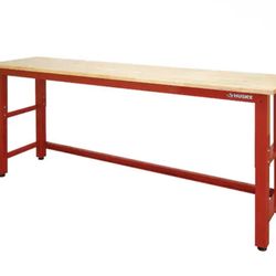8 ft. Adjustable Height Solid Wood Top Workbench in Red for Ready