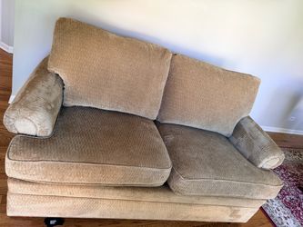 Beige Fabric Loveseat with Roll Arms