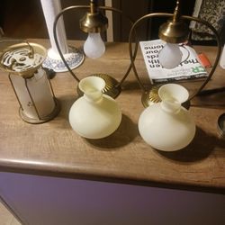 Indoor Light Fixtures With Milky Glass And Brass Fittings