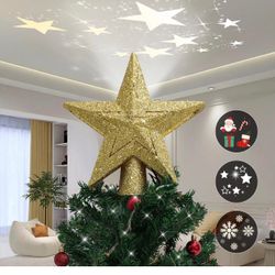 Christmas Tree Topper Lighted with 3 Pattern Projection Modes,3D Flash Dynamic Projector for Christmas Decorations,Christmas Star Tree Topper with Bui