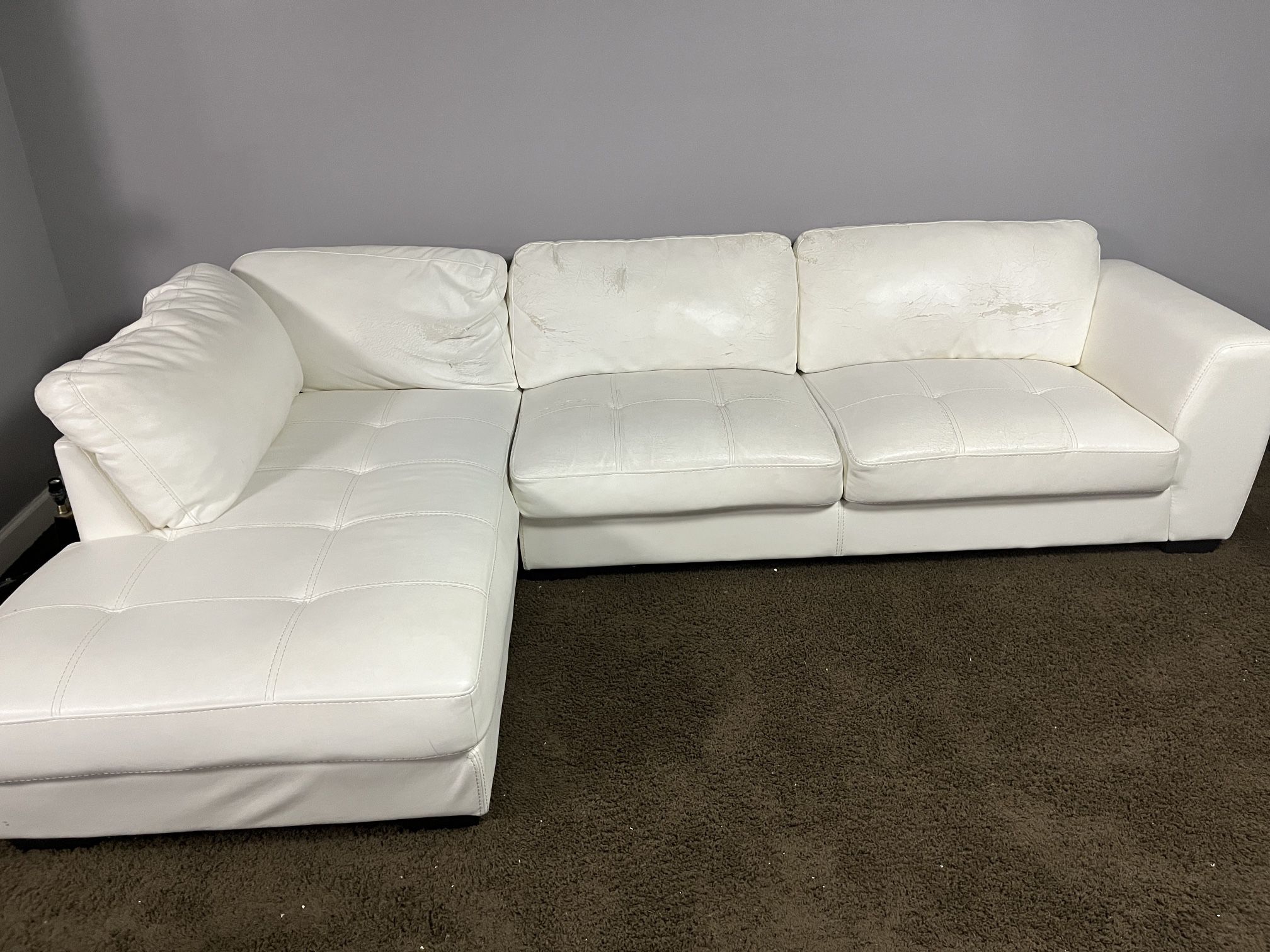 Off White Faux Leather Sectional