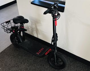 SKUTE 350W Folding Electric Scooter with Seat & Basket&light, Black/Red