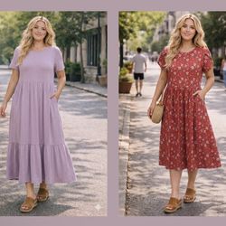 $30Shipped Bundle of 2 New Medium Summer Dresses both Medium both with pockets -stretching