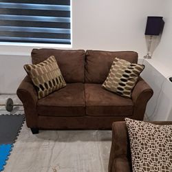 Brown Microfiber Love Seat with pillows