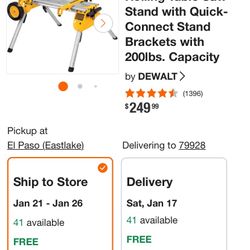 33 lbs. Heavy Duty Rolling Table Saw Stand with Quick-Connect Stand Brackets with 200lbs. Capacity by DEWALT