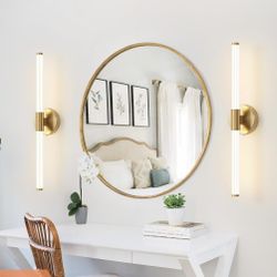 Bathroom Vanity Lights, LED Bathroom Light Fixtures Set of 2, Modern Brass Gold Bathroom Lights Over Mirror, Dimmable LED Sconces Wall Lighting Gold W
