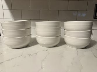 10 Threshold white stoneware bowls