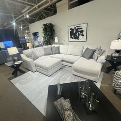 Sectional Chaise ( White Fabric) In Stock 