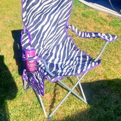Zebra Print Camping Chaur..folds Out With Carryinhbbag And Side Pocket..Brand New!