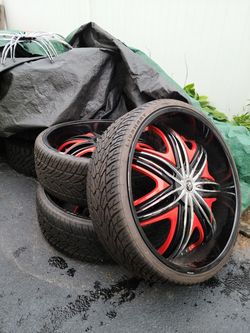 30x10 Diablo Morpheus Black with Red Accents Rims with Lionhart 275x /30r30 Tires