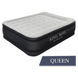 King Koil Air Mattress Queen with Built-In Pump, 20" Luxury Pillow Top Inflatable Airbed for Home, Camping, or Guests - Adjustable Firmness, Slip-Resi