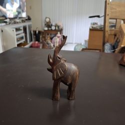 Vintage Small Hand Carved Solud Ebony Wood Elephant Figurine 6"H X 3.25"L