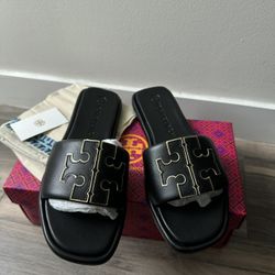 Tory Burch Double-T Monogram Padded Leather Slide - New in box - Women's 10