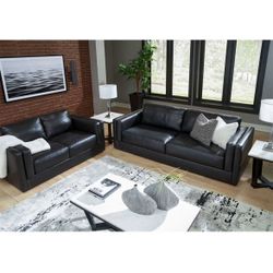 Real Genuine Leather Loveseat Couch Black By Ashley