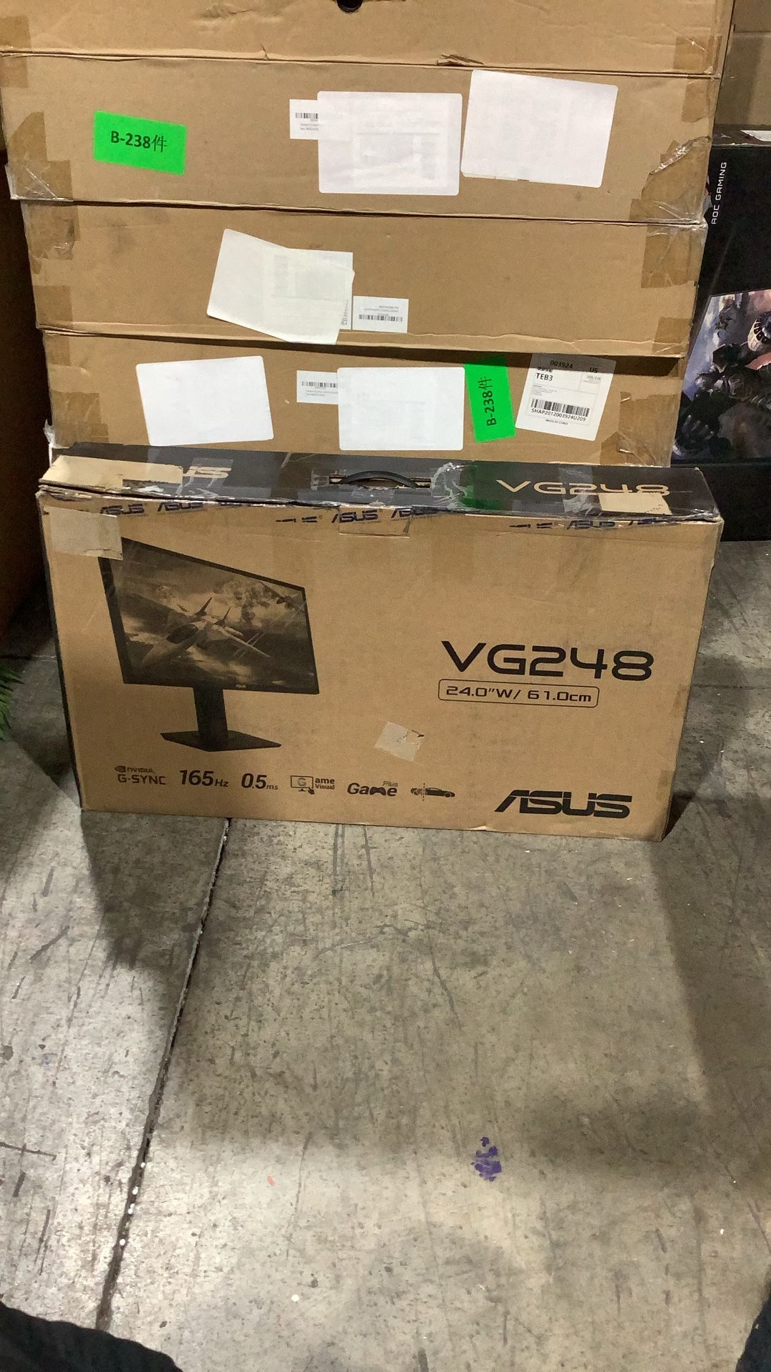 ASUS VG248QG 24" G-SYNC Gaming Monitor 165Hz 1080p 0.5ms Eye Care with DP HDMI DVI,Black