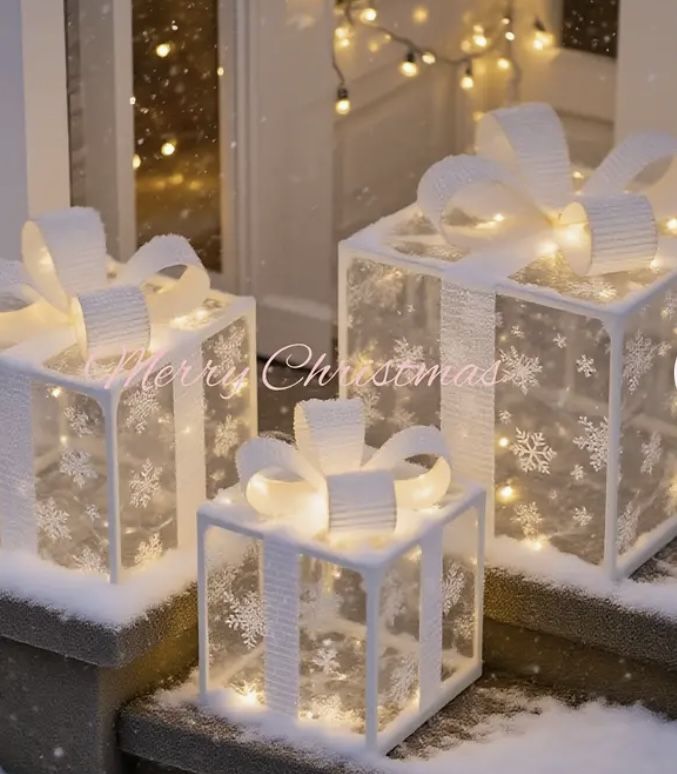 Set Of 3 Beautiful Christmas Light Boxes (New)